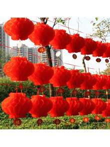 10个红色纸灯笼挂饰，节日装饰，红色庆典挂件，中秋节，中国婚礼订婚求婚新居落成派对装饰 - 紅色 - 查看 6