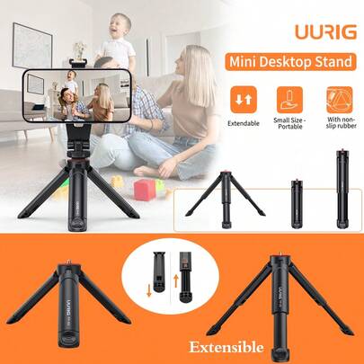 UURIG TP05 Extendable Mini Camera Tripod, Portable Selfie Stick Handle Grip Desktop Webcam Tripod With 1/4" Screw For DSLR Camera Webcam Phone Holder Selfie Stick Vlog Tripod