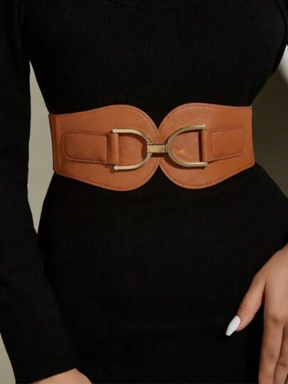 1pc Camel Color Elastic Waist Belt, Suitable For Pairing With Dresses