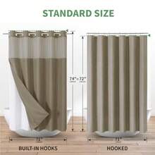 Cortina de ducha  larga sin gancho con forro de tela a presión cortinas de ducha de tela texturizada para baño cortina de ducha moderna estilo hotel repelente al agua y lavable 71 x - 180,3An x 218,4Al cm (1 Panel) + Caqui - Ver 6