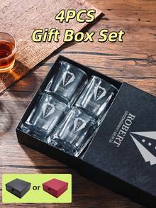 4只装60毫升/2盎司个性化威士忌酒杯套装，带礼盒，永久激光雕刻，永不褪色，可定制姓名，方形杯口，适合作为圣诞礼物、结婚礼物、伴郎礼物、伴娘礼物。