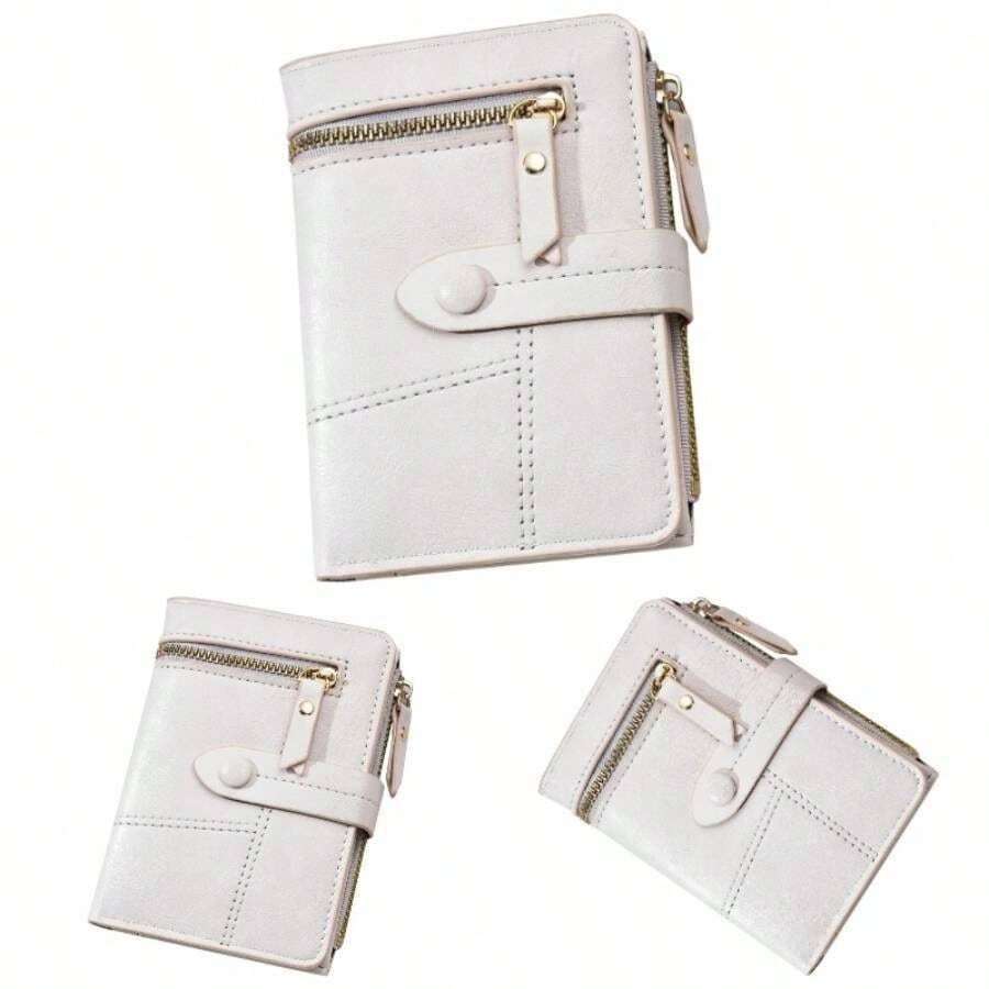 Carteras para Mujer, Cartera Corta Plegable RFID para Mujer, Cuero de PU, Mltiples Ranuras para Tarjetas, Bolsillo para Monedas con Cremallera Pink - Blanco - Ver 1