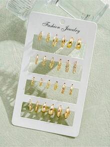 24pcs/Set Fashion Small Hoop Earrings, Minimalist Style Everyday Earrings Women, Suitable Date, Holiday, Anniversary Minimalist Everyday Wear Jewelry, Lightweight Hypoallergenic Stainless Steel Hoops, Perfect For Date Holiday Anniversary Office Party, 2026 New Arrival, Ideal Birthday Valentine's Day Gift For Her, Suitable For All Seasons Outfit Mix And Match - 金色 - 查看 2