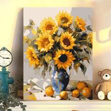 1 Set Sunflower Personalized DIY Digital Oil Painting Kit, Birthday Gift Puzzle Set, No Painting Experience Required, Can Be Used As Wall Art, Easy To Complete Exquisite Artwork, Size 40x50cm - Mustard Yellow - View 4
