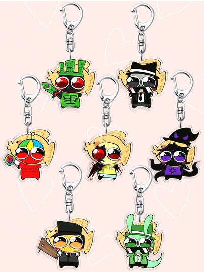 1个亚克力可爱被遗弃的Robl0x钥匙扣Sprunki包挂饰，可爱外星人Chance/Azure/C00lkidd/Contractee/Jane Doe背包配件、汽车钥匙扣、手机挂饰和挂绳——送给朋友和粉丝的完美礼物。
