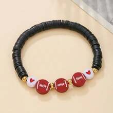 Soccer Rugby Baseball Sports Stretch Bracelets Handmade Baskrtball Beaded Ball Charm Adjustable Braided Bracelets For Women Men Sports Team Party Favors Jewelry Gifts - Rugby Set A - 查看 6