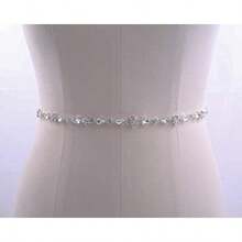 Thin Bridal Belt Bridesmaid Sash Crystal Wedding Belt With Rhinestones Pearls For Women Dress Accessories - 白絲帶 - 查看 4