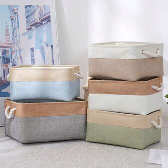 Durable Rectangular Organizer Boxes For Clothes, Books, Office Supplies - Versatile Use In Bathroom, Garage, Home, Classic Style Foldable Storage Baskets With Handles