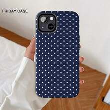 Stylish And Minimalist Navy Blue Polka Dot Pattern Phone Case For Iphone 17, 17 Pro, 16 Pro Max, 15 Pro, 13, 11, 12, XS, 8 Plus, And 7, Glossy 2-In-1 Case, Phone Cover, Phone Protector, Phone Protection, Phone Case For Women, Phone Case For Menlong Sleeve Tops Valentine's Day/Phone Cases - 樣式1 - 查看 4