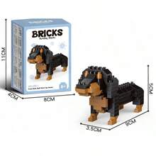 动物狗狗积木拼装模型，包括腊肠犬、狮子犬、雪纳瑞犬、拉布拉多犬、泰迪犬等，迷你拼装积木摆件玩具，生日及节日礼物 - 彩色 - 查看 3