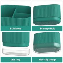 Green Toothbrush Holders For Bathrooms, Large Plastic  Electric Tooth Brush Holder With Drainage And Drip Tray, Cute Shower Toothpaste Holder Stand Organizer Caddy Countertop Accessories, 3 Slots,3Slots,Green - Green - 查看 5