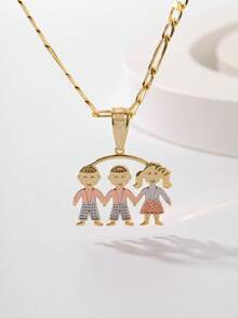 قلادة بتعليقة رجل وامرأة يتشابكان الأيدي مطرزة ثلاثية الألوان من النحاس المطلي بالنحاس المقاوم للحساسية، قطعة واحدة، أنيقة وبسيطة، مناسبة لعيد الأم/عيد الحب، للأزواج والأصدقاء والأوصياء، للارتداء اليومي والأعياد، للصلاة - ذهبي أصفر - مشاهدة 6