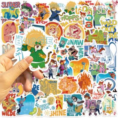50张迪士尼《疯狂动物城2》贴纸，“疯狂动物城”主题派对礼品，尼克和朱迪卡通贴纸，防水贴纸，适用于书籍、日记本、手机壳、笔记本电脑、平板电脑、水瓶，适合作为节日、生日礼物或奖励，礼品装饰