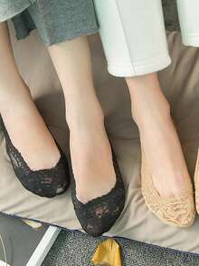 夏季女士隐形船袜防滑透气蕾丝花朵隐形袜防滑凉薄女士短踝袜 - 彩色 - 查看 6