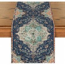 1PC Bohemian-Style Blue Table Runner, Rustic Country Farmhouse Magical Winter Kitchen Dining Table Decoration, Home Party Decor