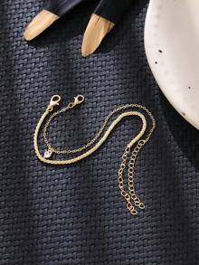 2pcs/Set Sparkling Ethereal White Heart Zirconia Chain Bracelet Set, For Women - Yellow Gold - View 4