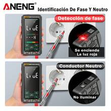 Multímetro Digital Aneng 683 Intelligen Voltimetro Táctil Recargable Medidor De Voltaje Voltímetro Amperimétrica Temperatura Capacitancia Resistencia Diodo Identificación De Cables Vivos Y Neutros Detección De Continuidad - Negro - Ver 10