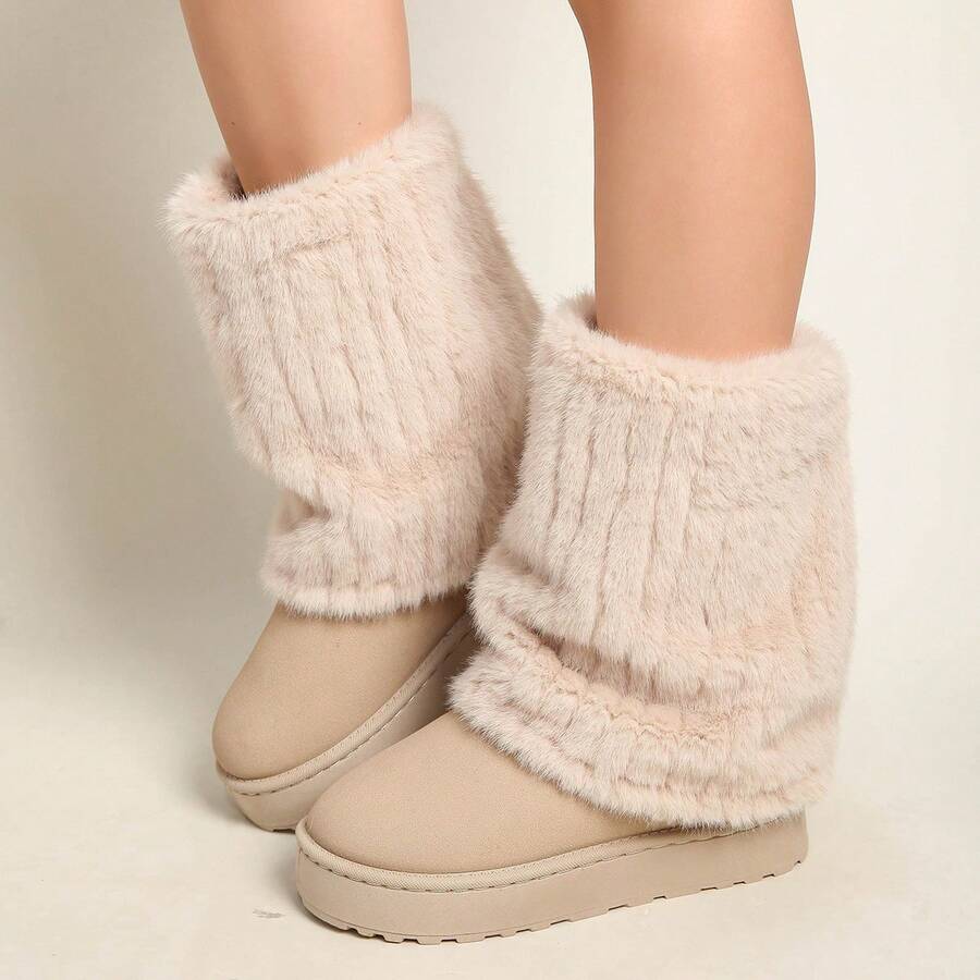 Fashionable And Versatile New Women's Thick-Soled, Thickened, Plush, Soft-Soled Snow Boots, Simple To Wear, Large-Size Women's Shoes - Màu be - Xem 1