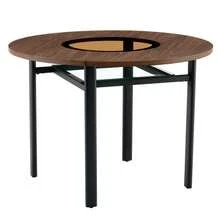 Round Table With A Modern Minimalist Design, 100 Cm In Diameter And A Brown Wood Pattern, Suitable For 2-4 People (With Inset Brown-Grey Glass Top And Metal Stability Frame). - Black+Brown - View 8