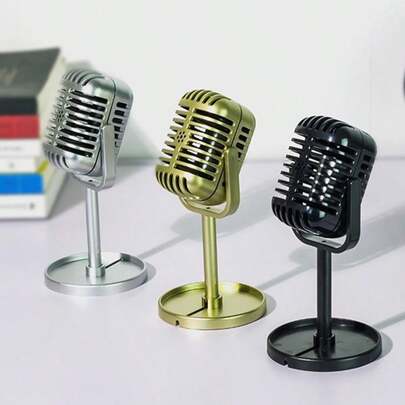 Adjustable Vintage Plastic Microphone Prop, Retro Decorative Fake Microphone For Party, Performance, Home, Bar Decor