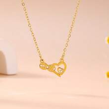 Collar con colgante de zirconia con diseño hueco de símbolo del infinito y corazón, collar de lujo con rhinestones, regalo para novia y mejor amiga - Dorado - Ver 3