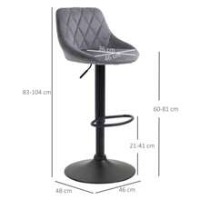 Set Of 2 Height-Adjustable Bar Stools With Backrest, Velvet-Look Finish, Metal Frame, Footrest, Swivel, Dark Grey - Dark Grey - View 3