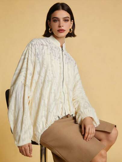 1pc Women's Lightweight Zip-Up Jacket, Suitable For School, Office, Daily Wear, Travel, Spring/Summer, Apricot Color