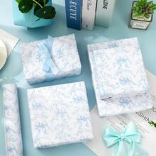 Blue Bow Floral Wrapping Paper - Mini Roll - 17 Inch X 32.8 Ft Vintage Bow Flower Gift Wrap Paper Chinoiserie Art Paper For Coquette Birthday Party DIY Crafts,Blue - Màu xanh lam - Xem 6