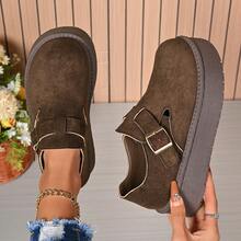 Retro Suede Women Thick Sole Casual Loafers, Buckle Decor Slip On Design For Easy Wear, Hollow Platform Thick Sole, Fashionable For Daily And Commuting Wear In Autumn/Winter - Brown - View 4
