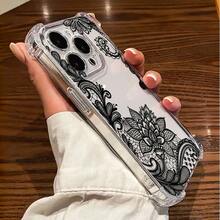 Ốp lưng TPU hoa văn ren đen 1 cái mới mạ điện, đệm khí bốn góc, chống rơi/ốp TPU trong suốt dày dặn, tương thích với Apple 17 Air/17 Pro Max/16 Pro Max/16 Pro/16/13 Pro Max/12 Pro Max 11, 15 Pro Max, 14 Pro Max/Galaxy, SAM/Honor/Note 13 Pro/S23 Ultra/S24 Ultra/S25/A56, quà tặng mùa xuân, phiên bản quốc tế, không phải phiên bản nội địa. - Trong sáng - Xem 5