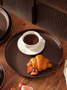 1个木纹圆形托盘，可用于盛放食物、水果、咖啡、茶、甜点、早餐、西餐、斋月菜肴的盘子或杯子。 - 彩色 - 查看 3