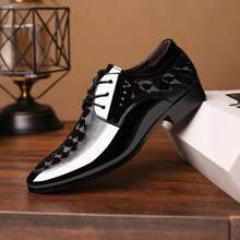 Spring New Lace-Up Men's Shoes, Soft Non-Slip Pattern Mirror Surface Comfortable Fashion Business Casual Shoes, Versatile Loafers For Office, Work And Gatherings - Black - View 2