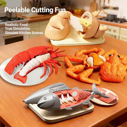 Disassemble & Assemble Lobster/King Crab/Turkey/Fish Model Toys, Helps Kids Identify Food Structure, Crab Legs Make Crisp Sounds For Stress Relief, Suitable For Teens And Children, Simulated Kitchen Toy Set, Educational Food Identification Toy, Can Be Used As Decor For Boys And Girls