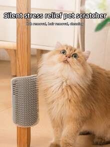三合一硅胶猫咪美容工具，壁挂式猫抓板，去毛刷，按摩器 - 节省空间，自娱自乐，缓解瘙痒，控制掉毛 - 彩色 - 查看 2