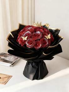 MEHELANY 12/6支/包 2.76英寸/7厘米闪光玫瑰花束,DIY人造闪光花束,红色塑料假玫瑰,永不凋谢的闪亮人造玫瑰花束,适合周年纪念、订婚、结婚礼物、家居装饰、办公室厨房装饰、派对装饰、房间装饰、情人节装饰、母亲节装饰、送给女友、妈妈、女士的生日礼物(含包装纸) - 紅色 - 查看 5