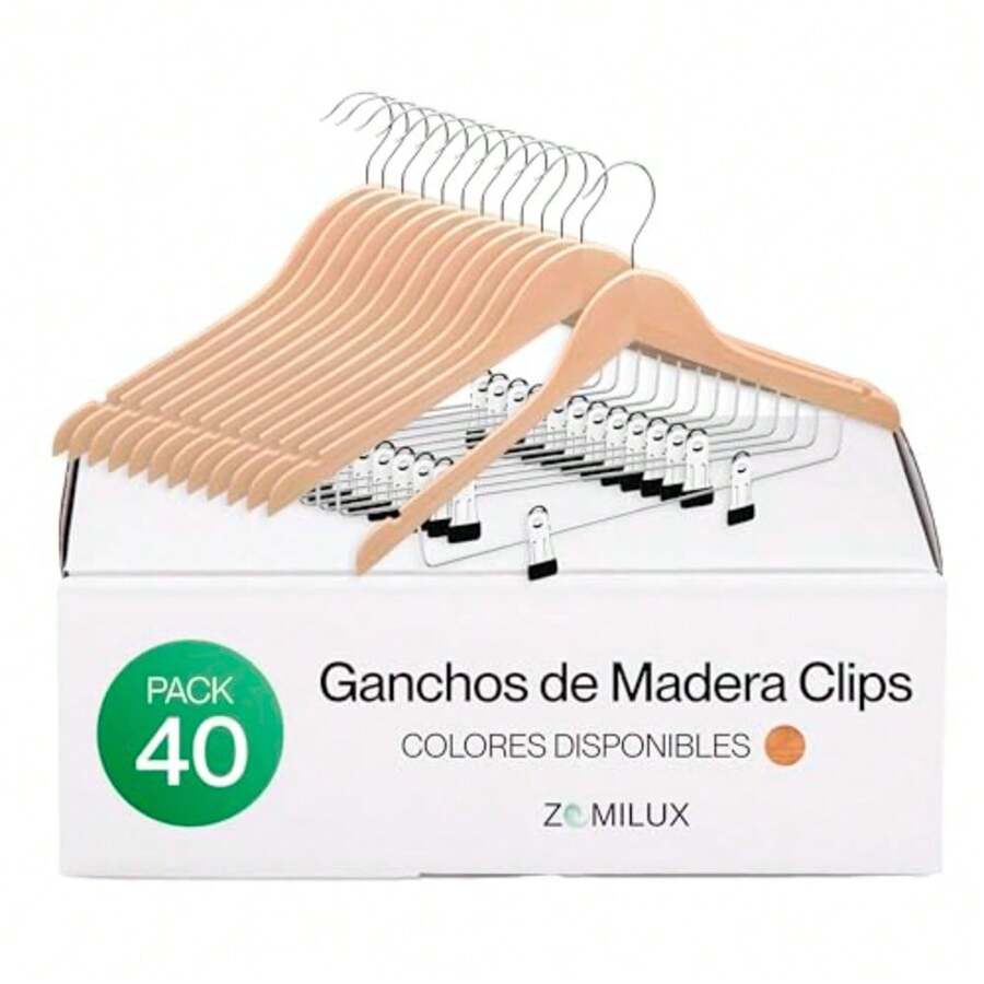 CYPN40 Ganchos De Madera para Ropa - con Barra Antideslizante Y Gancho Giratorio 360° - Perchas Ultra Resistentes para Pantalones Trajes Faldas Y Abrigos - Color CaobaFashion - 222561018 - Ver 1