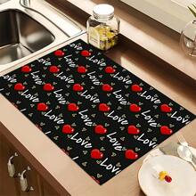 1pc Love Text Pattern Absorbent Dish Drying Mat, Home Decor, Dish Drying Pad, Espresso Machine Countertop Absorbent Mat, Sink Drain Mat, Soft Faucet Absorbent Mat, Sink Cup Mat, Kitchen & Bathroom Accessories - Multicolor - View 6