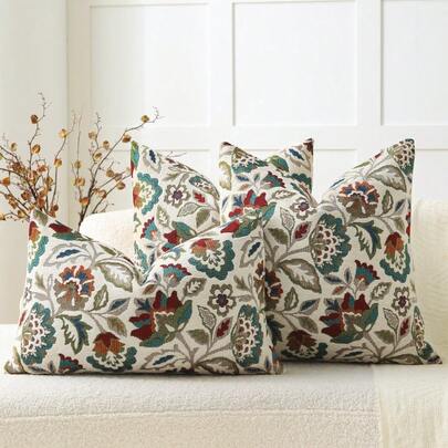 1 st örngott i beige blommig jacquard-chenille (kuddinlägg ingår ej), färgglatt kronbladsmönster för heminredning, sovrum, balkong, vardagsrum, matsal, utställningslokal