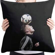 Cojin Almohada |   Balon Fondo Negro | con Relleno Decorativo Poliester Suave Hogar | Listo para Usar Diseo Artistico Durable | Futbool Deportes (con Relleno) (50x50cm) - 50x50cm - Ver 2