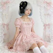 1个蒸汽朋克棕色蝴蝶结洛丽塔发夹，复古齿轮链装饰 - 彩色 - 查看 7