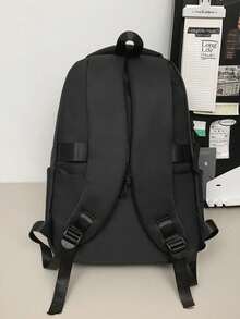 1 Túi Đi Học Cỡ Lớn Có Ngăn Đựng Laptop Phù Hợp Với Laptop 16.5 Inch, Ba Lô Đa Năng Kiểu Dáng Đơn Giản, Túi Đi Học Bằng Nylon Phối Màu, Có Dây Đeo Điều Chỉnh & Dây Đeo Hành Lý, Túi Sách Nhẹ, Di Động, Có Khóa Kéo & Túi Ví Nhỏ, Hoàn Hảo Cho Sinh Viên Tốt Nghiệp & Thanh Thiếu Niên & Nữ Sinh & Nam Sinh Cho Hoạt Động Ngoài Trời & Du Lịch & Học Sinh Trung Học Cơ Sở & Trung Học Phổ Thông & Đại Học - màu đen - Xem 5