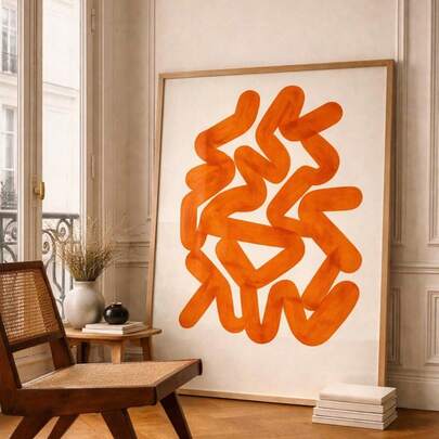 1pc Modern Abstract Wall Art Print, Burnt Orange Brushstroke Poster, Minimalist Home Decor, Home Decor Living Room, Wall Decor, No Frame