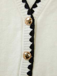 Áo khoác cardigan dệt kim cổ chữ V mở phía trước mới của SEREN dành cho nữ mùa xuân/hè, thanh lịch, thoải mái, dáng rộng, tay ngắn, viền phối màu, áo len mùa hè cho nữ, chiều dài tiêu chuẩn, màu trắng, áo kiểu cho trang phục ngày lễ, lễ hội âm nhạc dành cho nữ - trắng - Xem 10