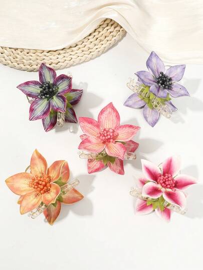 1个逼真百合花发夹，透明花朵造型，适合日常、通勤、约会、自然风格等场合，可作发爪、花朵发饰、女士头巾、冬季发饰、女士爪夹