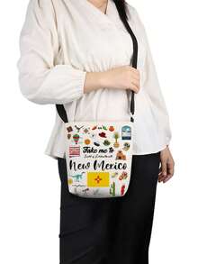 Take Me To Themed Graphic Crossbody Bag, Unisex Reusable Shoulder Messenger Bag, Casual Versatile Courier Bag With Colorado, Connecticut, Michigan, Montana, New Mexico, Tennessee State Prints, Convenient Travel Themed Gift For US State Enthusiasts - Multicolor - View 9