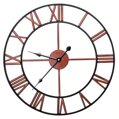 Metal Wall Clock For Garden, Large Wall Clocks For Living Room, Silent Non-Ticking Roman Numerals Wall Clock For Indoor & Outdoor, Vintage Look Clock For Bedroom, And Kitchen – Large 60 Cm