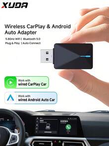 XUDA 2-In-1 Wireless CarPlay/Android Auto Adapter - 2.4-5.0 GHz WiFi 5 Carplay Converter, Wired To Wireless, Fast Auto-Connect, No Latency, Compact Design, Compatible With IPhone & Android, With USB/USB-C Port, No Battery - A - View 14