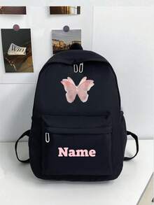Customized Backpack, Ideal For Students Or Everyday Use; Fashionable And Versatile, Made Of Durable Nylon Material; Can Be Personalized With Name Or Holiday Greetings; Suitable For Both Men And Women; Elegant And Simple Design, Soft And Comfortable; Vibrant Colors; Adorable And Charming; Perfect For Casual Wear; Unique Personalized Gift For Family And Friends. - Black - View 24