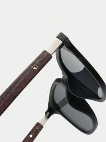 1pc Wood Grain Leg Rivet Fashion Glasses, Unisex UV Protection Eyewear - Grey - View 2