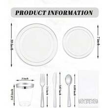 175PCS White And Silver Plastic Plates - Christmas Plastic Plates - 25Guests Silver Disposable Dinnerware Sets For Wedding/Birthday/Christmas/Holiday,38869417 - 白色 - 查看 5